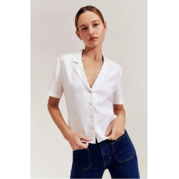 Reformation Tops - Reformation Weston Linen Top / Large / White Short Sleeve Relaxed